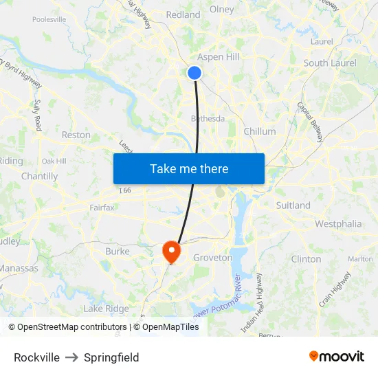 Rockville to Springfield map