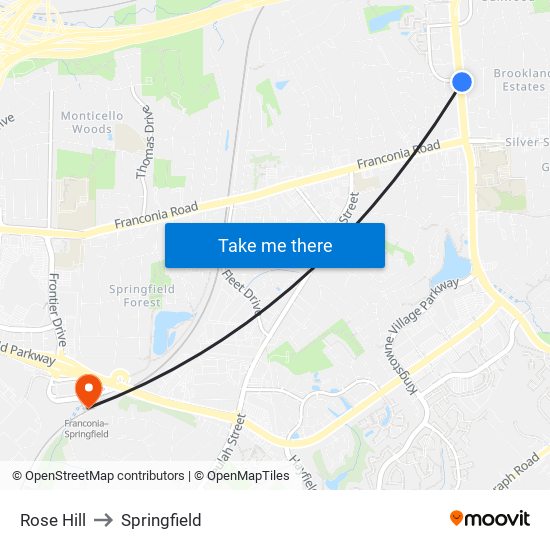 Rose Hill to Springfield map