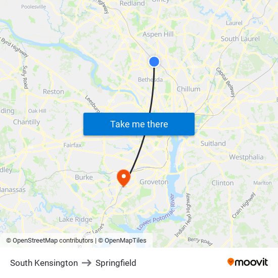 South Kensington to Springfield map