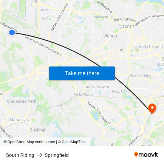 South Riding to Springfield map