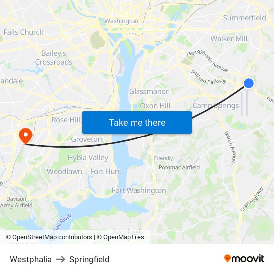 Westphalia to Springfield map