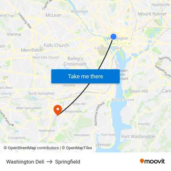 Washington Deli to Springfield map