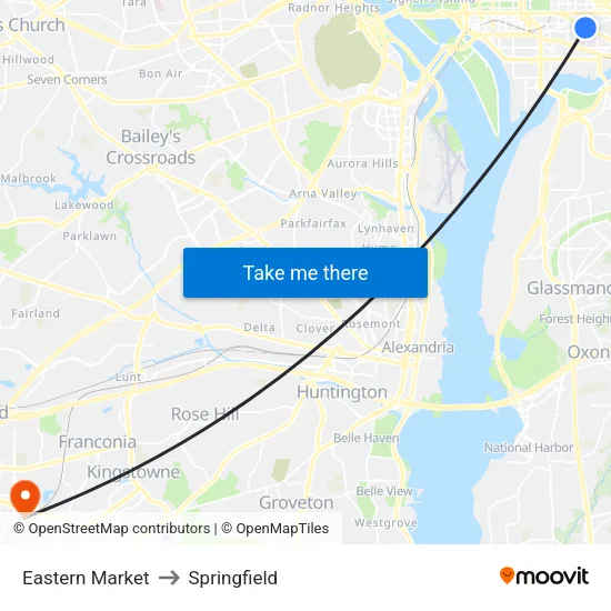 Eastern Market to Springfield map