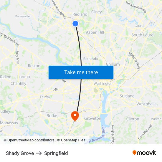 Shady Grove to Springfield map