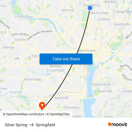 Silver Spring to Springfield map