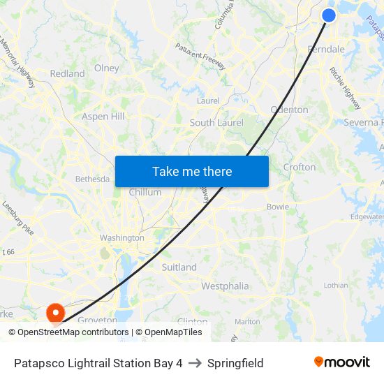 Patapsco Lightrail Station Bay 4 to Springfield map