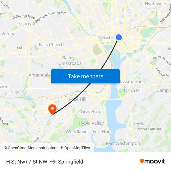 H St Nw+7 St NW to Springfield map