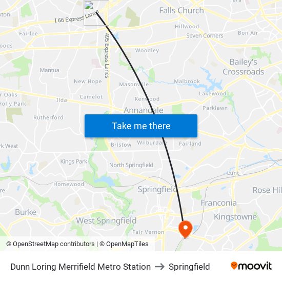 Dunn Loring Merrifield Metro Station to Springfield map