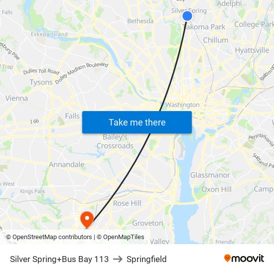 Silver Spring+Bay 113 to Springfield map