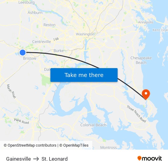 Gainesville to St. Leonard map