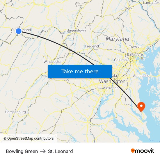 Bowling Green to St. Leonard map