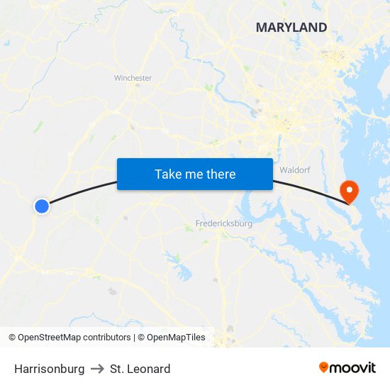 Harrisonburg to St. Leonard map