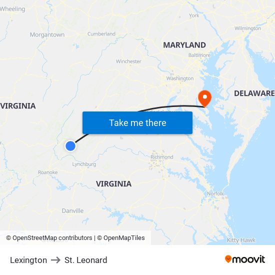 Lexington to St. Leonard map