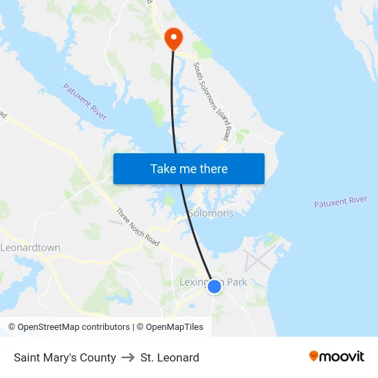 Saint Mary's County to St. Leonard map