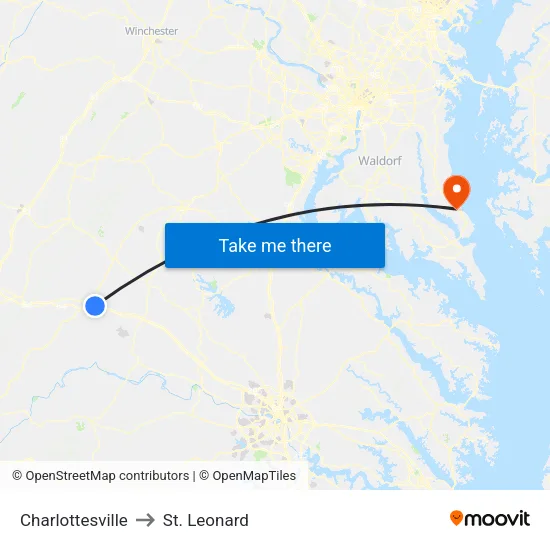Charlottesville to St. Leonard map