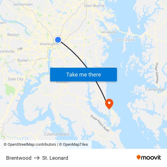 Brentwood to St. Leonard map