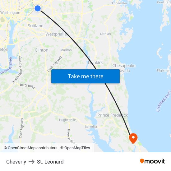 Cheverly to St. Leonard map