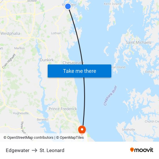 Edgewater to St. Leonard map