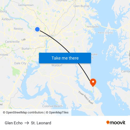 Glen Echo to St. Leonard map