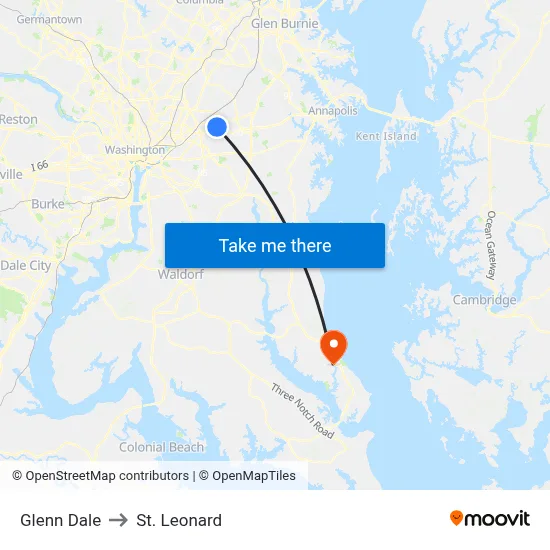 Glenn Dale to St. Leonard map