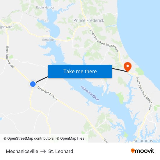 Mechanicsville to St. Leonard map