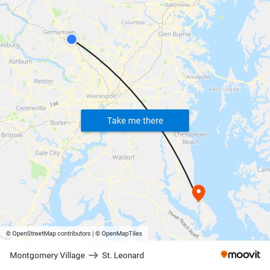 Montgomery Village to St. Leonard map