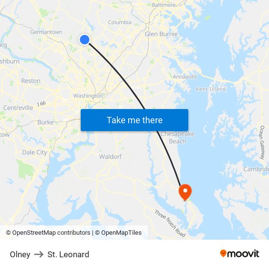 Olney to St. Leonard map