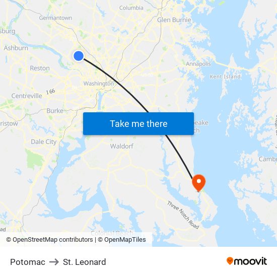 Potomac to St. Leonard map