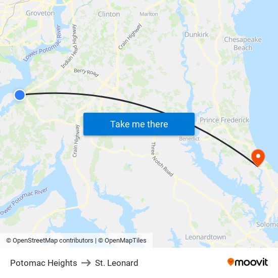 Potomac Heights to St. Leonard map