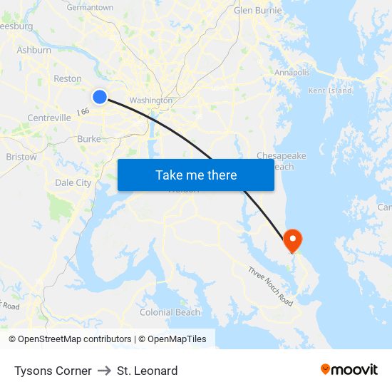 Tysons Corner to St. Leonard map