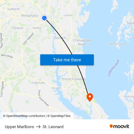 Upper Marlboro to St. Leonard map