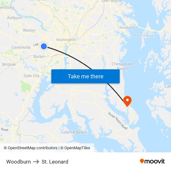 Woodburn to St. Leonard map