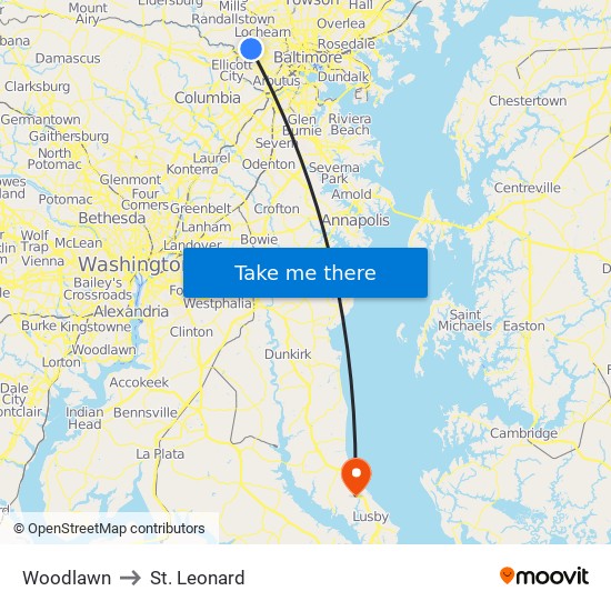 Woodlawn to St. Leonard map