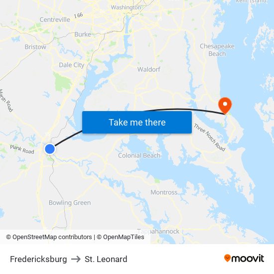 Fredericksburg to St. Leonard map