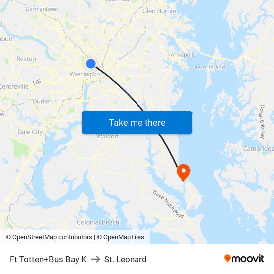 Fort Totten+Bay K to St. Leonard map