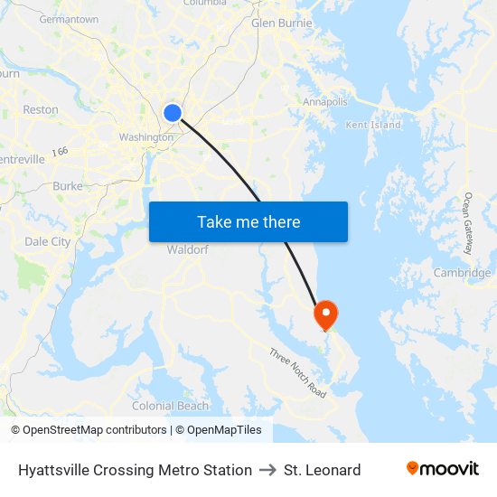 Hyattsville Crossing Metro Station to St. Leonard map