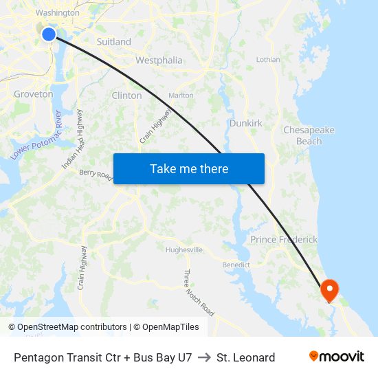 Pentagon Transit Ctr + Bus Bay U7 to St. Leonard map