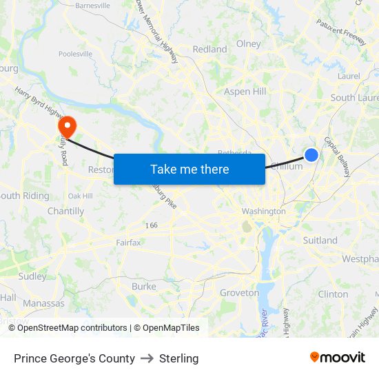 Prince George's County to Sterling map