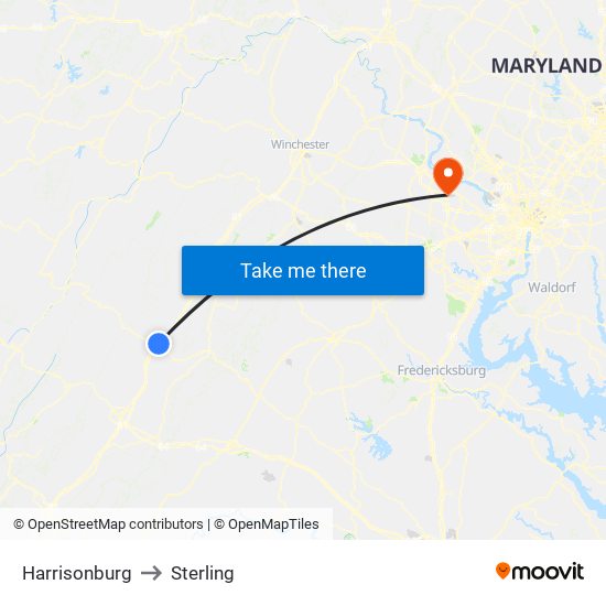 Harrisonburg to Sterling map