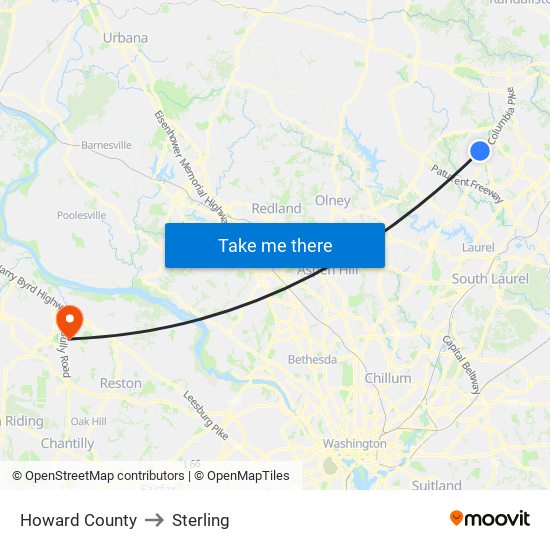 Howard County to Sterling map