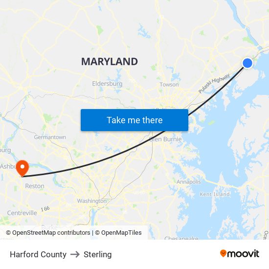 Harford County to Sterling map