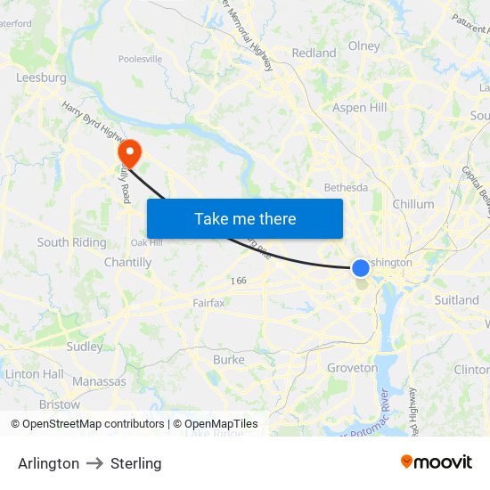 Arlington to Sterling map