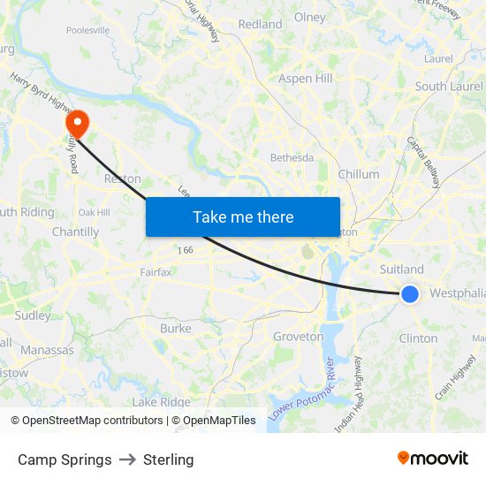 Camp Springs to Sterling map