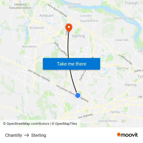 Chantilly to Sterling map