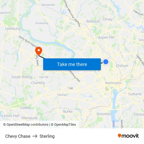 Chevy Chase to Sterling map