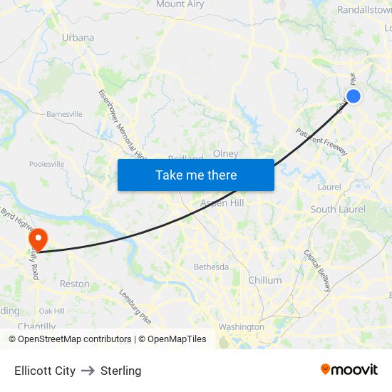 Ellicott City to Sterling map