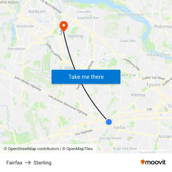 Fairfax to Sterling map