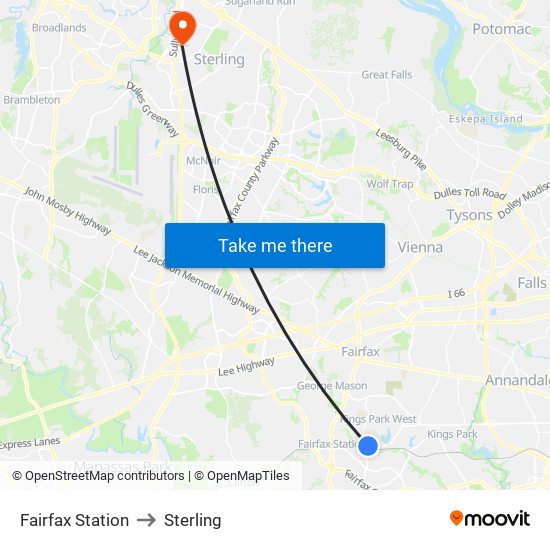 Fairfax Station to Sterling map