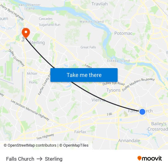 Falls Church to Sterling map