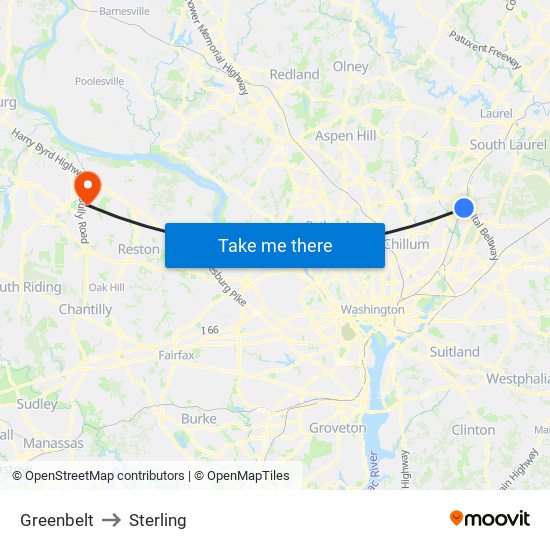 Greenbelt to Sterling map